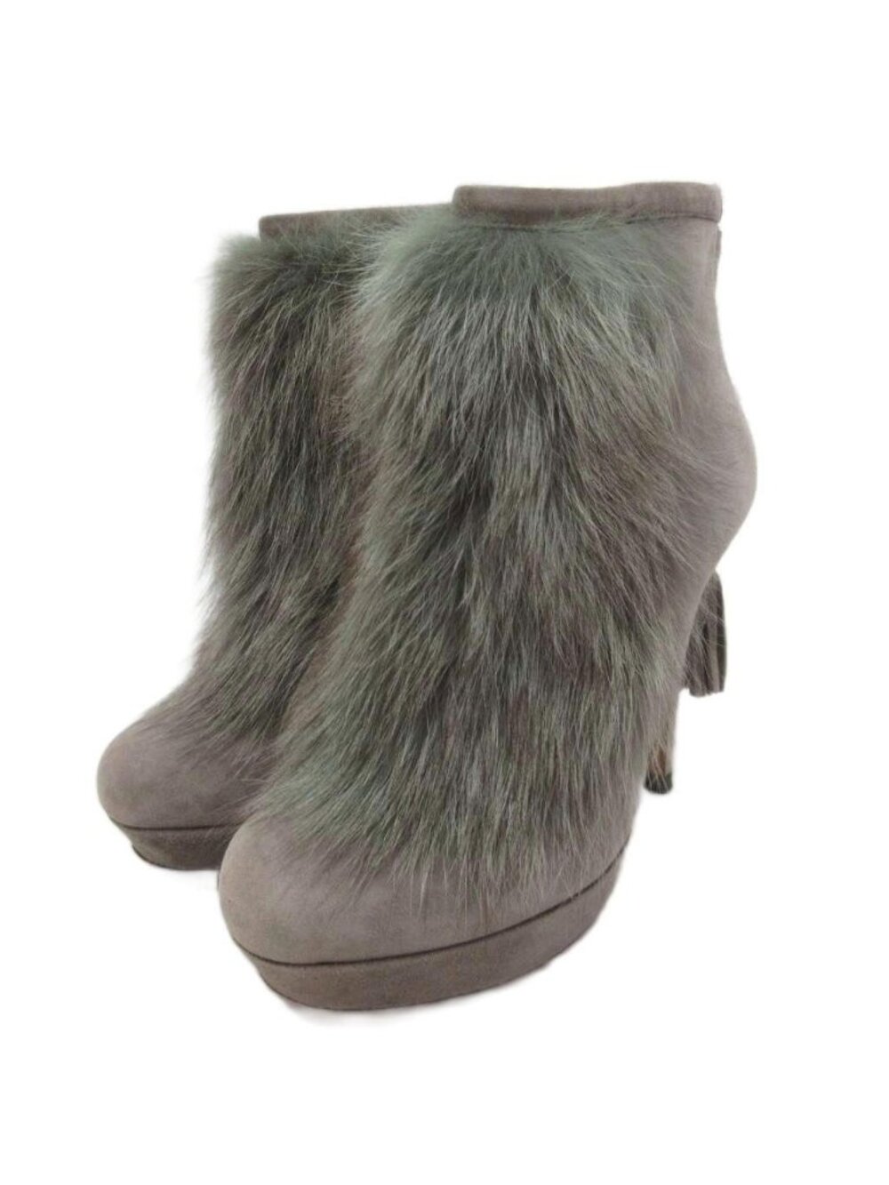 Gucci Bamboo Booties Ankle Boots Suede Mink Faux High Heels Wedge Sole 34.5